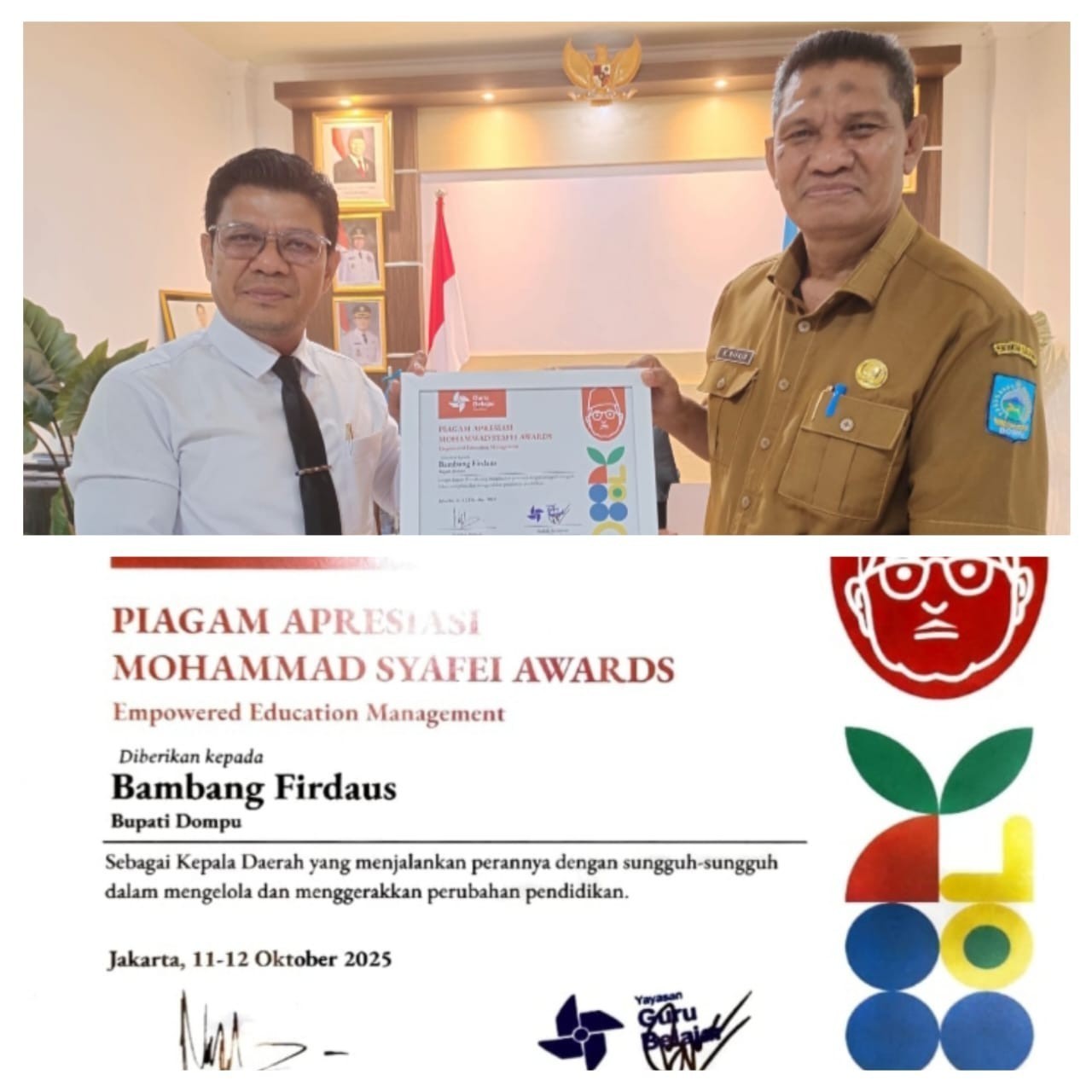 MS Award 2025, Bupati Dompu Diapresiasi Sebagai Kepala Daerah Pendukung Kemajuan Pendidikan